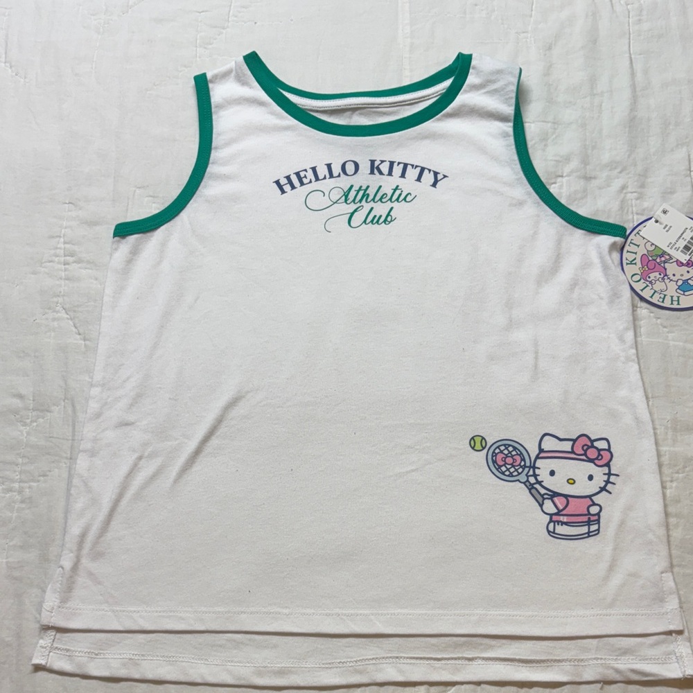 NWT Hello Kitty Athletic Club Tennis Ringer Tank Top |‎ Girls XL White & Green
